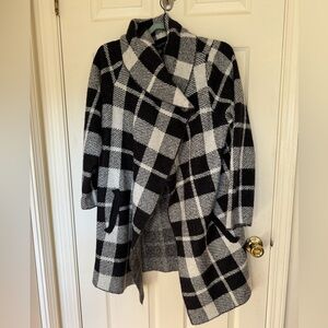Adrienne Vittadini Black and White Plaid Coat